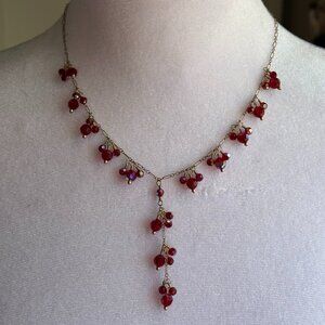 Ruby Red Beaded Drop Necklace and Earrings